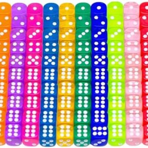 100 pièces Set de dés à 6 Faces, Cubes de Jeu en Acrylique 12mm, Cubes Multicolores à Coins Ronds, Jeu de dés Dice Set, Jeux de Table de dés, Set de dés à 6 Faces Multicolores,10 Couleurs