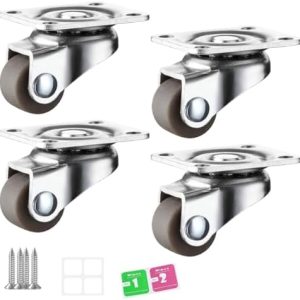 4 Pièces Roulettes pour Meubles,Hauteur des roues 20mm, Roulette Charge Lourde Fixe avec Frein, Roulettes Pivotantes à 360 Degrés Meuble, Roue de Meuble Exterieur Silencieuses con Vis