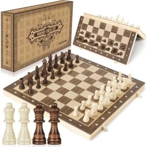 Peradix Echiquier Aimanté 38cm,Jeu Echecs en Bois Original Magnetique Pliable Jeux D'echec de Voyage pour Enfants et Adultes