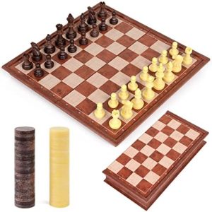Peradix Jeu déchecs et Dames 2 en 1, Echiquier Magnétiques, Echec Pliable de Voyage, Echecs Chess Board Jeux Plateau et Les Morceaux pour Enfants et Adultes (25×25 CM)
