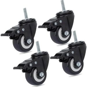 Roulettes de bureau M8x25mm - Roues porteuses 240kg - Roulettes pivotantes en PU pour chariot - Roues de rechange pour chariot - Roulettes pivotantes avec freins (4)